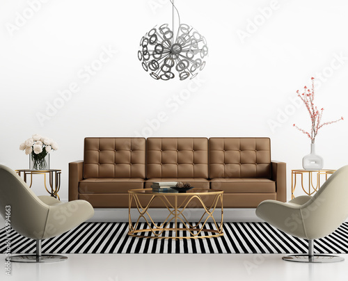 Illustration: Contemporary living room with orange leather sofa Contemporary living room with orange leather sofa