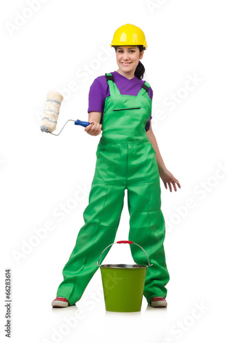 Photo: Woman painter isolated on the white background Woman painter isolated on the white background