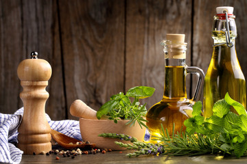 herbs and oil