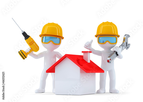 Illustration: Construction Workers with home. Isolated. Clipping path Construction Workers with home. Isolated. Clipping path