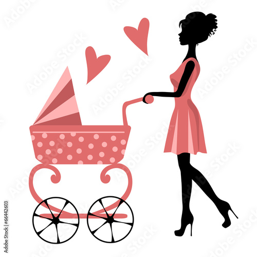 Illustration: silhouette of a girl with a stroller silhouette of a girl with a stroller