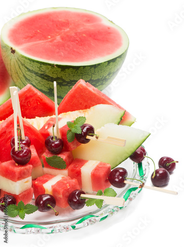 Photo: Plate of fresh summer salad with watermelon and melon salad wit Plate of fresh summer salad with watermelon and melon salad wit
