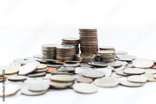 Photo: coin stack on white background coin stack on white background