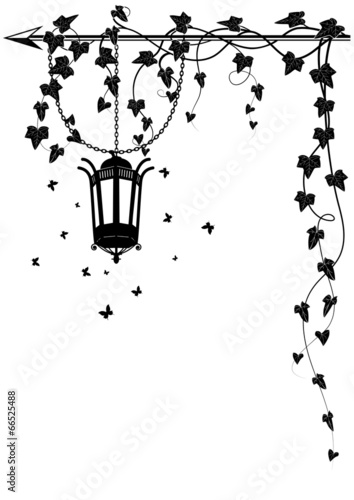 Vector: ivy border with street lamp ivy border with street lamp