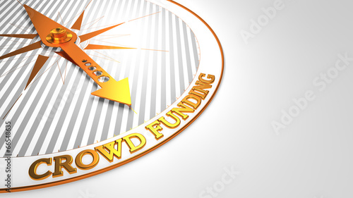Illustration: Crowd Funding on White with Golden Compass. Crowd Funding on White with Golden Compass.