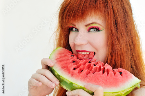 Photo: girl with fresh watermelon girl with fresh watermelon