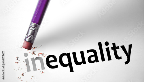Photo: Eraser changing the word inequality for equality Eraser changing the word inequality for equality