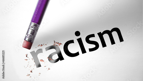Illustration: Eraser deleting the word Racism Eraser deleting the word Racism