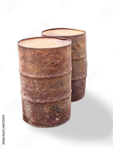 Photo: old steel barrel drum in white isolate old steel barrel drum in white isolate