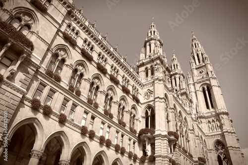 Photo: Vienna city hall - sepia image Vienna city hall - sepia image