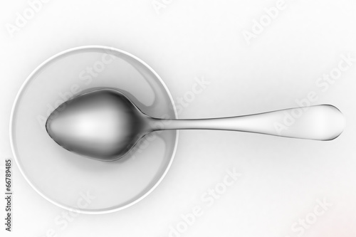 Illustration: Empty dinner plate and spoon. 3D render Illustration Empty dinner plate and spoon. 3D render Illustration