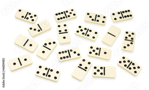 Photo: Chaotic arranged dominoes on white Chaotic arranged dominoes on white