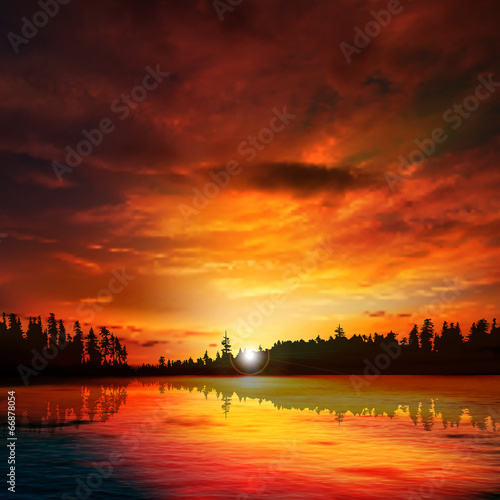 Vector: abstract background with forest lake abstract background with forest lake