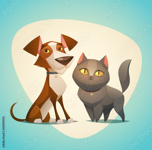 Vector: Cat and Dog characters. Cartoon styled vector illustration. Cat and Dog characters. Cartoon styled vector illustration.