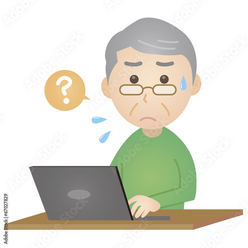 Vector: PC操作をする老人 PC操作をする老人