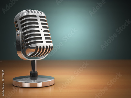 Illustration: Vintage microphone on green background. Retro style. Vintage microphone on green background. Retro style.