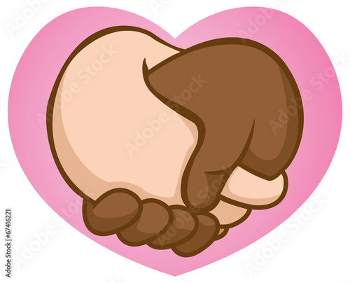 Vector: Caricature Handshake valentine interracial Caricature Handshake valentine interracial