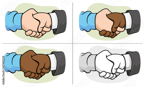 Vector: Caricature hugging interracial hand Caricature hugging interracial hand