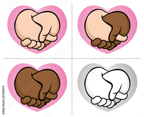 Vector: Caricature hugging boyfriends hand Multirracial Caricature hugging boyfriends hand Multirracial
