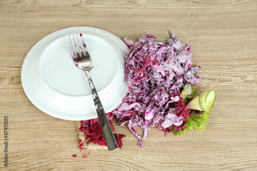 Photo: Overturned plate of food on floor Overturned plate of food on floor
