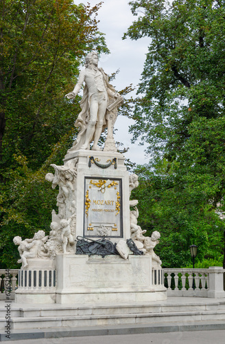 Photo: Vienna. Mozart Monument on a cloudy autumn day Vienna. Mozart Monument on a cloudy autumn day