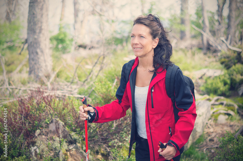 Photo: Women Hiking in the Forrest, Retro Women Hiking in the Forrest, Retro
