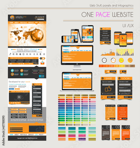 Vector: One page website flat UI UXdesign template. One page website flat UI UXdesign template.