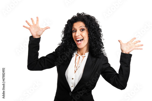 Photo: Happy young woman isolated on white Happy young woman isolated on white