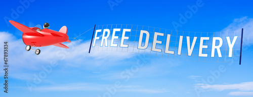 Illustration: Cartoon Airplanes with Free Delivery Banner Cartoon Airplanes with Free Delivery Banner
