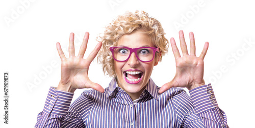 Photo: Funny woman pulling a face and sreaming Funny woman pulling a face and sreaming