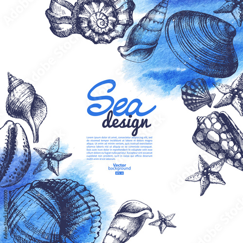 Vector: Seashell background. Sea nautical design. Seashell background. Sea nautical design.