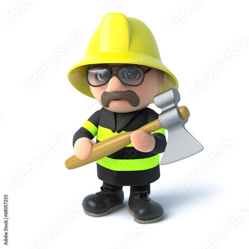 Illustration: 3d Fireman with his axe 3d Fireman with his axe