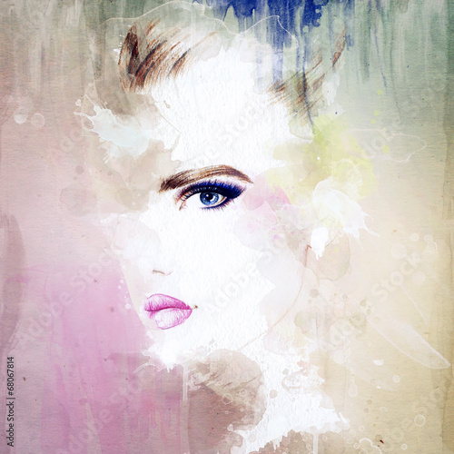 Fototapeta woman portrait .abstract watercolor .fashion background