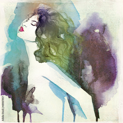 Fototapeta woman portrait .abstract watercolor .fashion background