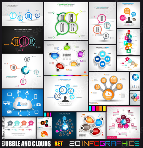 Vector: Collection of 20 Infographics with bubbles and clouds Collection of 20 Infographics with bubbles and clouds