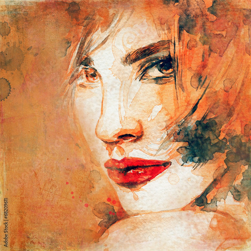  woman portrait .abstract watercolor .fashion background