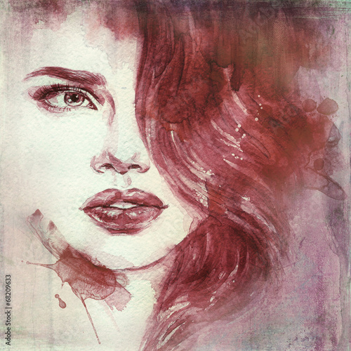  woman portrait .abstract watercolor .fashion background