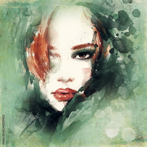  woman portrait .abstract watercolor .fashion background