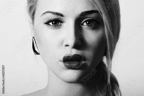 Photo: Unusual Beautiful Woman.Make-up.Freak Girl.Monochrome Unusual Beautiful Woman.Make-up.Freak Girl.Monochrome