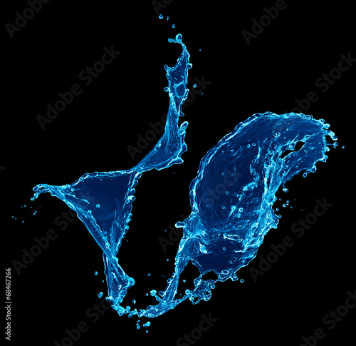 Photo: blue water splash isolated on black background blue water splash isolated on black background