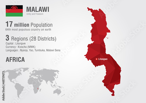 Vector: Malawi world map with a pixel diamond texture. Malawi world map with a pixel diamond texture.