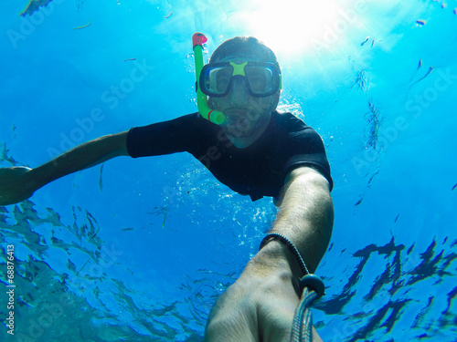 Photo: Freediver: underwater selfie Freediver: underwater selfie