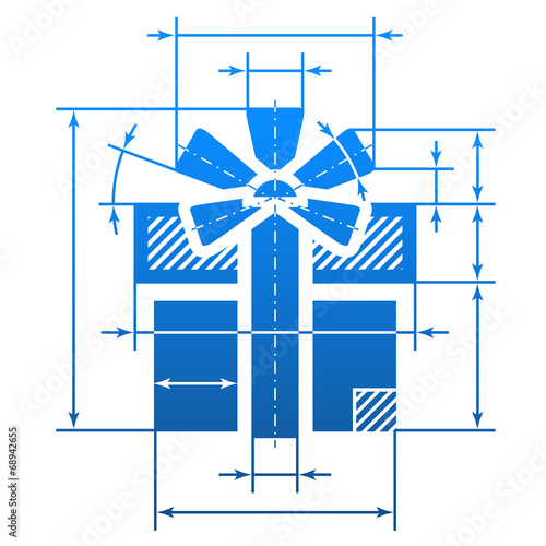 Vector: Gift symbol with dimension lines. Element of blueprint drawing Gift symbol with dimension lines. Element of blueprint drawing