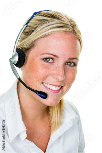 Photo: Frau mit Headset im Kundenservice Frau mit Headset im Kundenservice