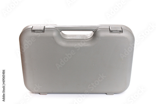 Photo: Grey plastic tool box isolate white background Grey plastic tool box isolate white background