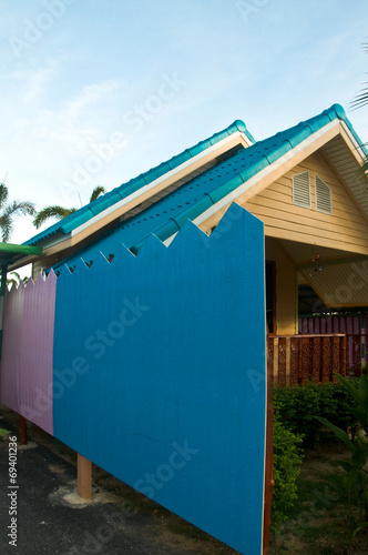 Photo: Roof of a new wooden house with a blue sky Roof of a new wooden house with a blue sky