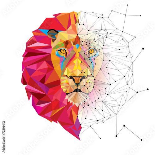 Lion head in geometric pattern with star line vector - 72306442