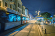Istanbul train arriving in Sultanahmet Square at night Istanbul train arriving in Sultanahmet Square at night