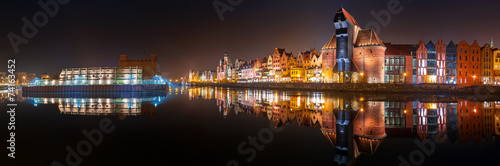 Panorama of Gdansk old town with reflection in Motlawa river