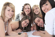 Six young woman in studio white background Six young woman in studio white background